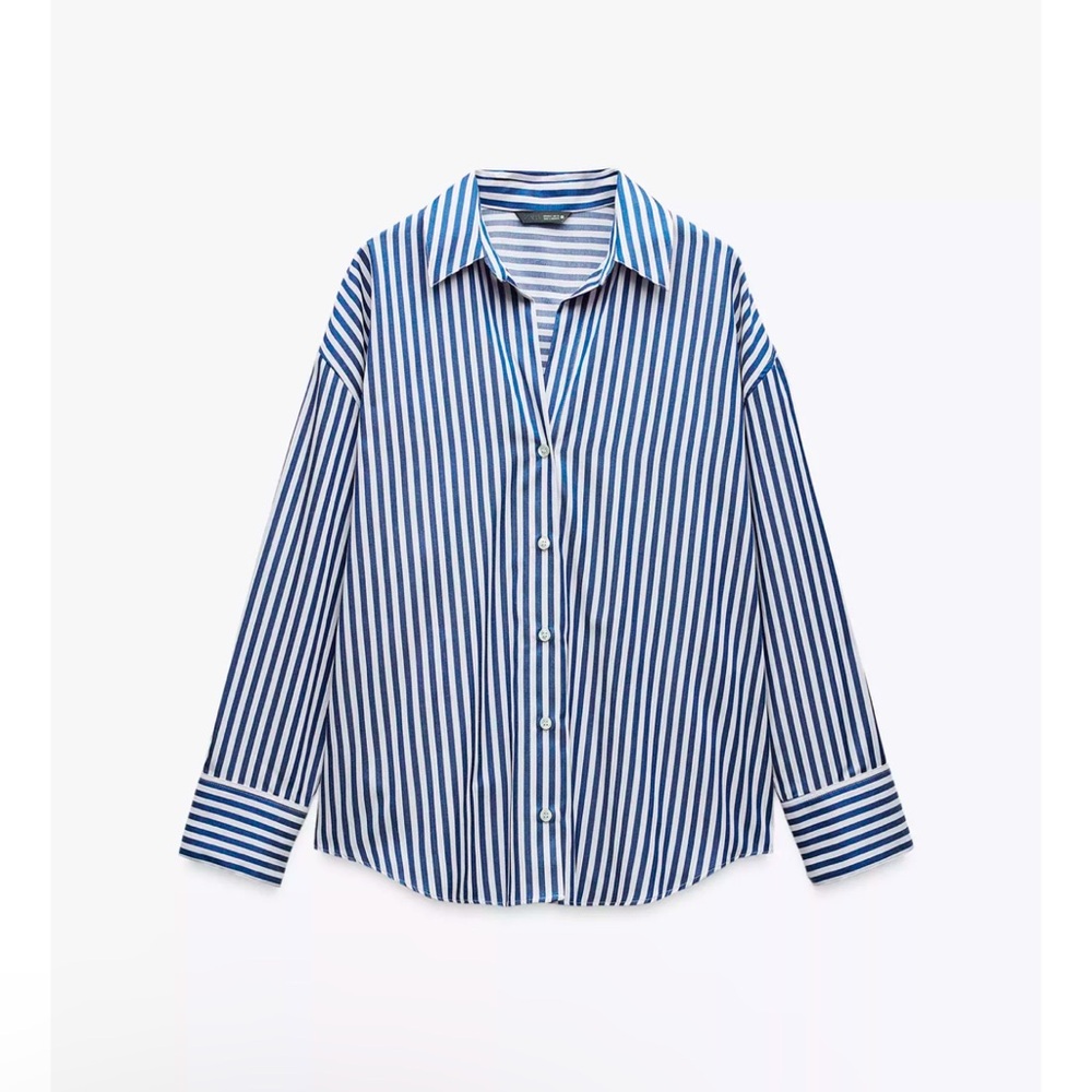 Zara Blue and White Casual Button Down Shirt